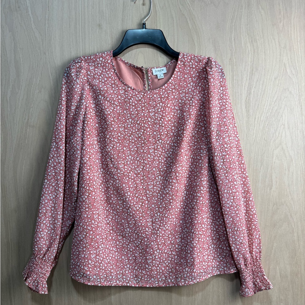 J.Crew Womens Floral Print Long Sleeve Blouse S Pink & White - Picture 2 of 12